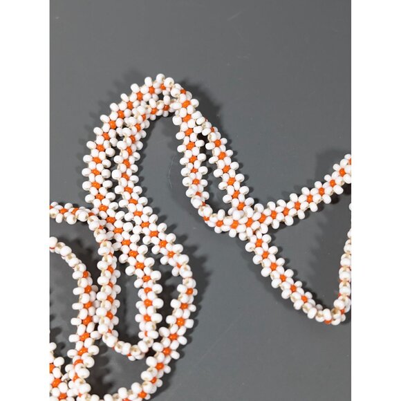 Vintage Native Triple Medallion Seed Bead Necklace Leather Back 24" - Picture 6 of 8